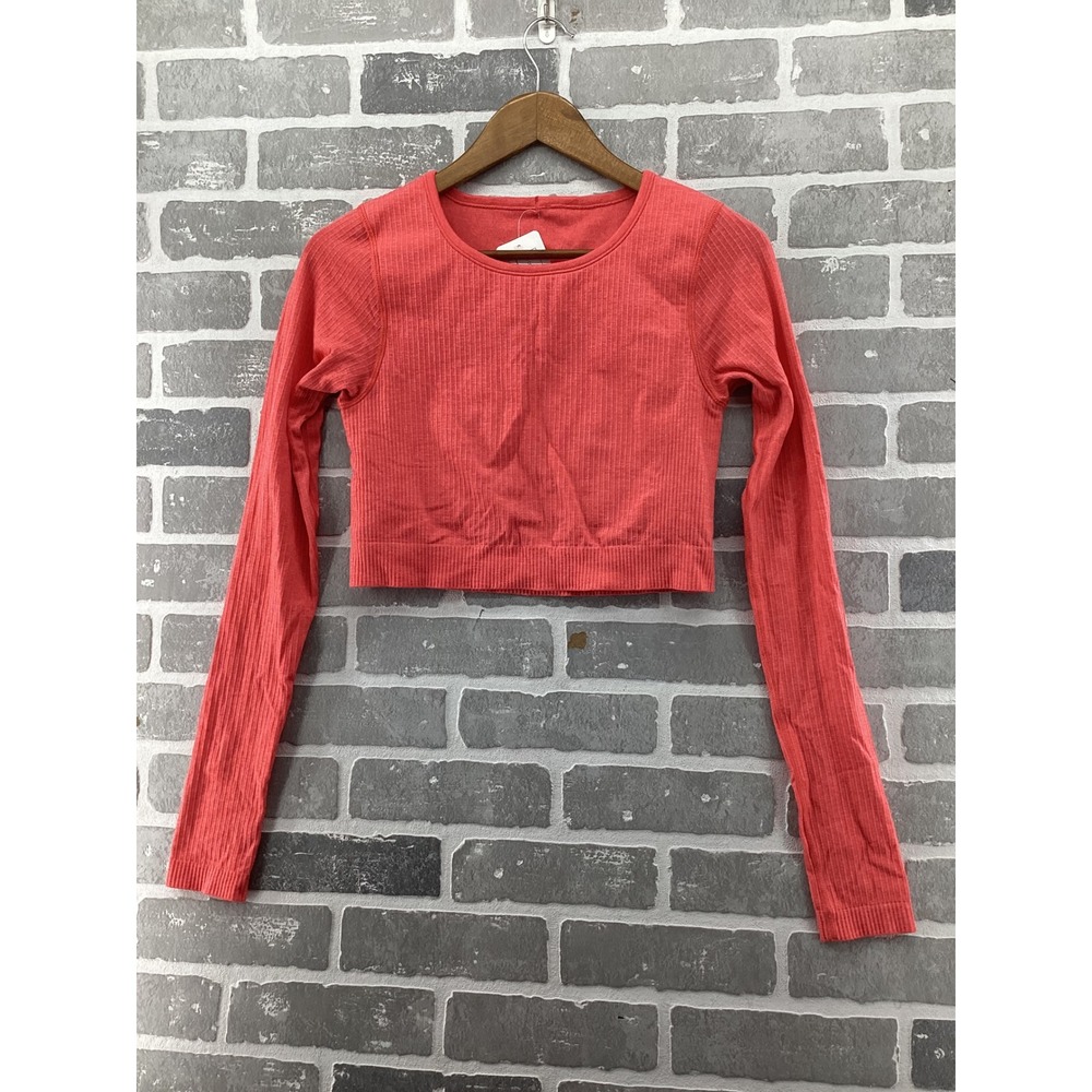 Lululemon Ebb to Street Long Sleeve Ribbed Crop Top Coral Pink Size 8
